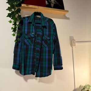 Carhartt Plaid Button-Up Flannel Shirt – Blue & Green Check